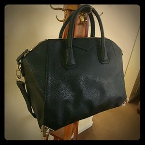 Black Faux Leather Shoulder Bag